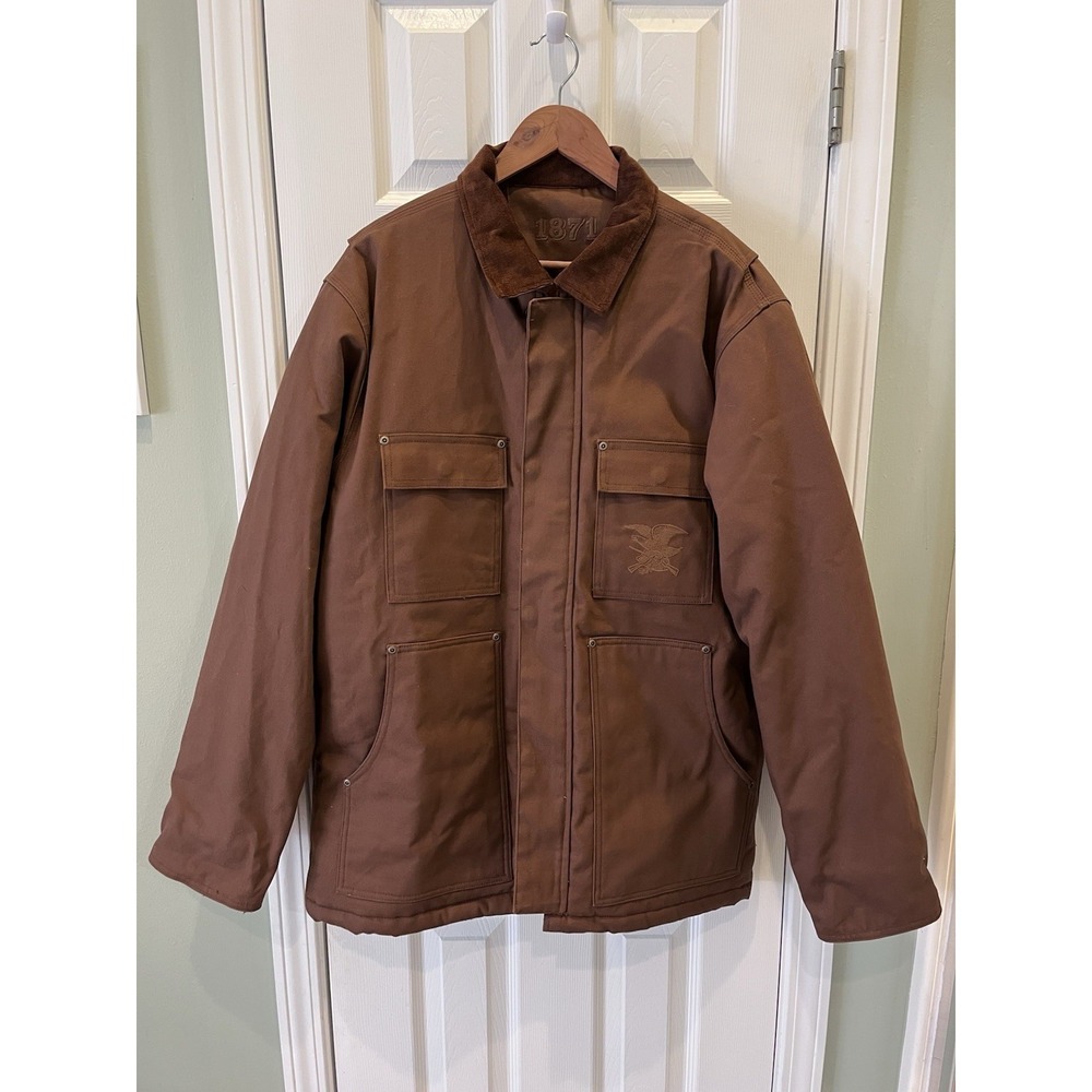 1871 Jacket Mens L Brown Duck Canvas Quilted Fleece Lined Work Barn Coat NRA
